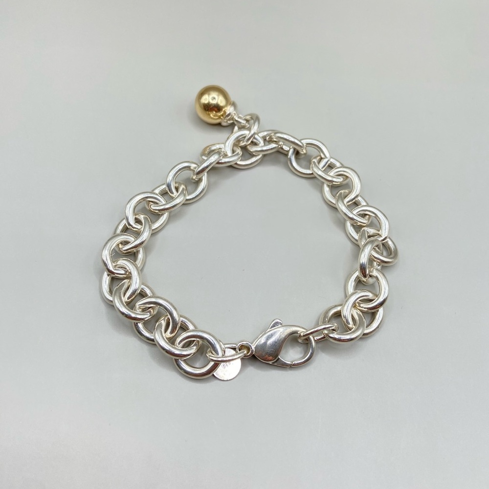 Tiffany & Co. Silver Chain Bracelet with Gold Drop Charm - Picture 6 of 14